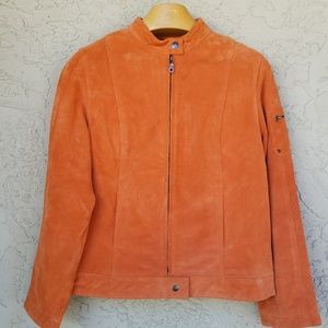 I.E Relaxed Pumpkin Suede Leather Bomber Jacket